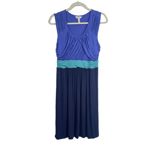 Soma Blue Colorblock Sleeveless Jersey Knit Dress Stretch Pockets Womens Medium
